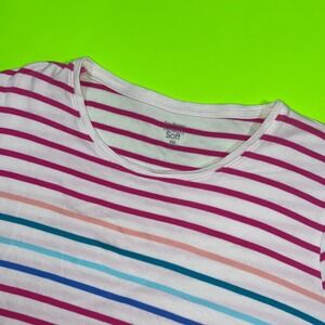 Kim Rogers Perfectly Soft XXL Pink White Striped Long Sleeve Crew Neck Top